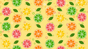 黄色背景柠檬和叶子运动图形19秒视频