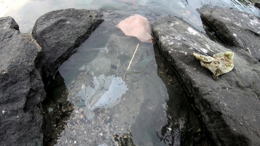 岩石石中水中的塑料流视频