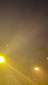 实拍夜晚下雨雨中路灯下雨天视频