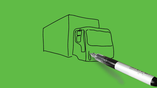 在抽象绿色背景上绘制黑色和蓝色组合的运输卡车视频