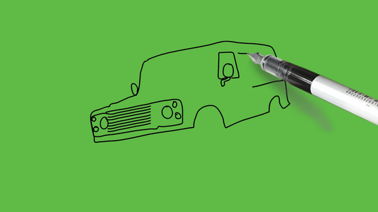 在抽象绿色背景上绘制黑色和蓝色组合的运输卡车视频
