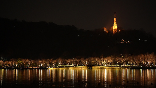 夜晚的杭州西湖视频