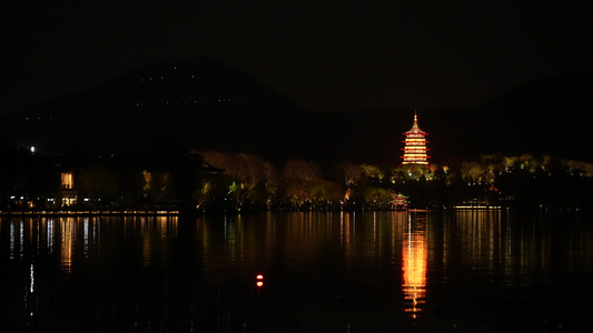 夜晚的杭州西湖视频