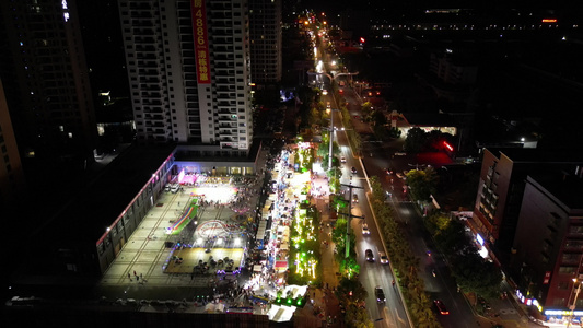 航拍衡阳网红夜市雁城夜市开业灯光视频