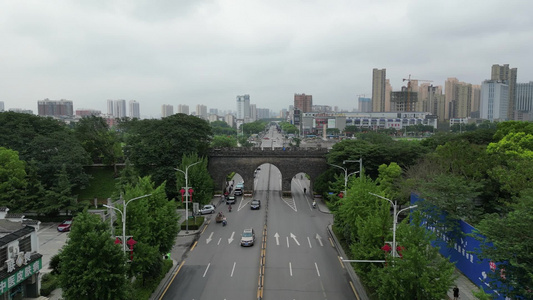 旅游景区湖北荆州古城4A景区航拍视频