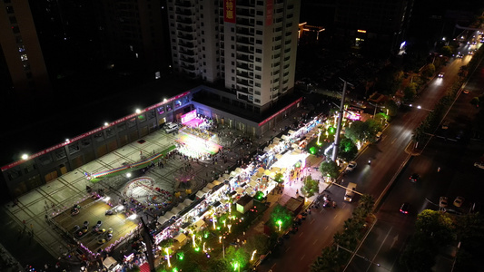 航拍衡阳网红夜市雁城夜市开业灯光视频