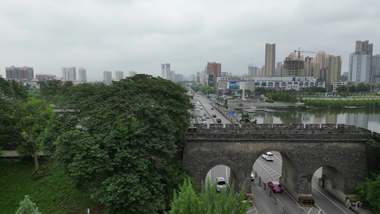 旅游景区湖北荆州古城4A景区航拍视频