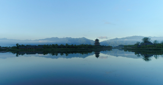 西安鄠邑区渼陂湖景区湖面航拍视频