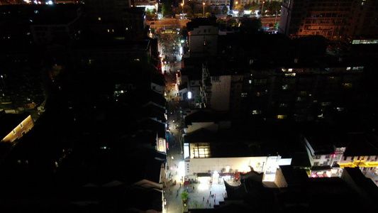 湖南长沙太平老街夜景灯光航拍视频