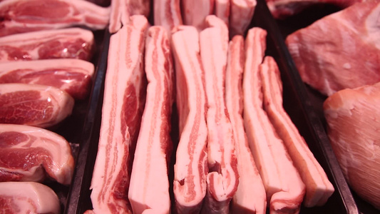 肉类市场卖猪肉视频