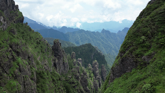 航拍湖北神农架神农顶景区神农谷悬崖峭壁视频