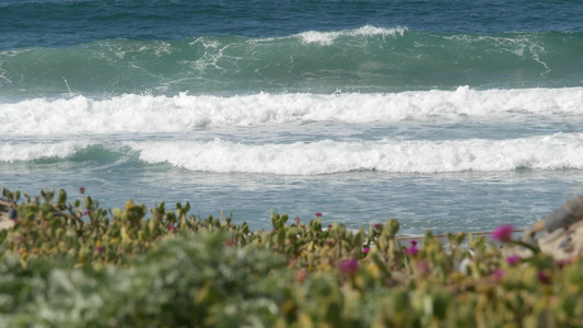 在海滩加利福尼亚海岸线美国的大蓝色潮浪太平洋沿岸海岸视频