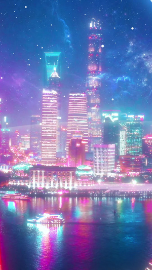朋克风霓虹未来城市上海赛博朋克15秒视频