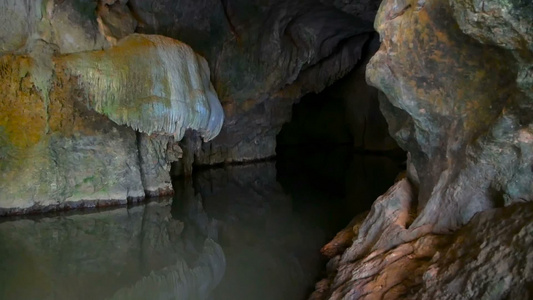 地下地表景观水面岩石反射着岩层视频