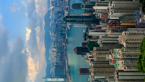 香港空空中观察城市景色垂直屏幕泛射13秒视频