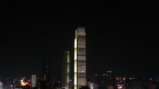 湖南长沙第一高楼国金中心夜景航拍视频