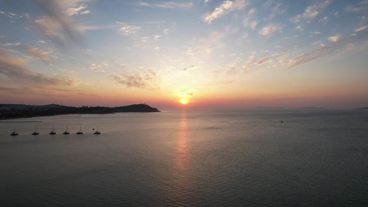 海上日出彩霞大海日落航拍 视频