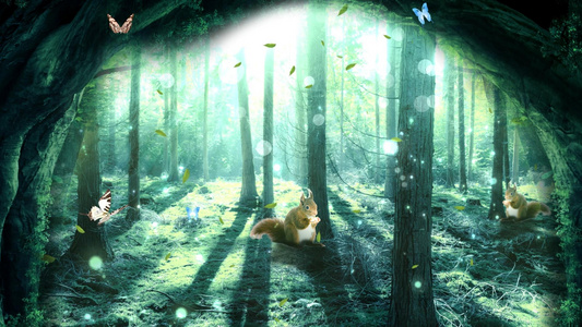 唯美光效动态森林背景视频元素视频