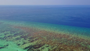 蓝绿海和在海浪附近的清洁沙滩背景的白日天空中野生生物16秒视频