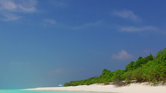 热带海湾海滩野生生物的温暖风景海平面和接近冲浪的白沙视频