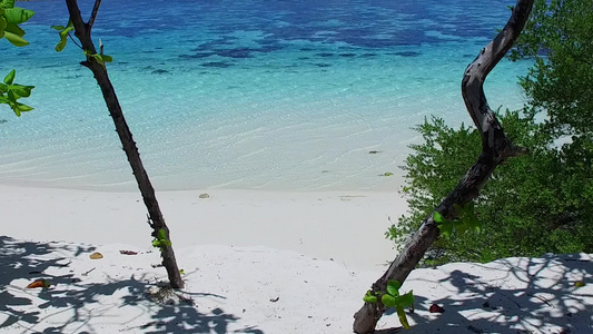 沙滩附近白沙背景的蓝绿水天堂旅游海滩度假的阳光摘要视频