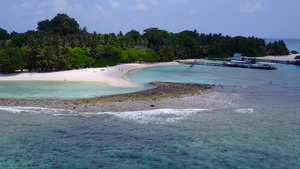 海滨海滩冒险在棕榈附近有透明的海面和清洁的沙地背景12秒视频