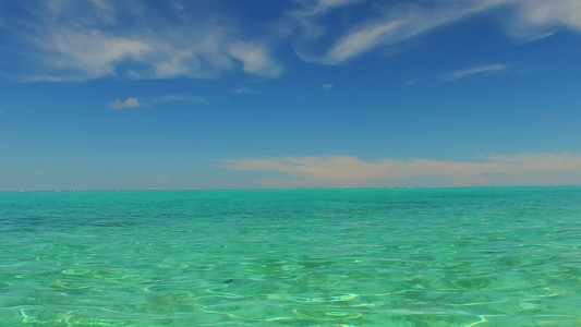 阳光明媚的豪华海滨海滩之旅由蓝色海洋经过其白沙背景视频