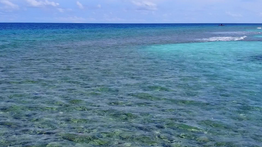 蓝色绿色海洋和棕榈附近白沙背景的海滨旅行近端是宁静视频