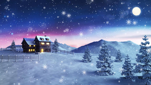 4K冬季下雪冬天房屋圣诞节平安夜背景视频40秒视频