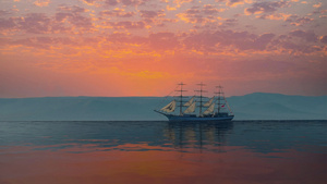 海景电影与一艘帆船在地平线上18秒视频
