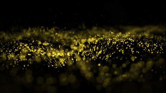 4K波浪运动摘要的粒子金尘与黑色背景上的星星背景黄金视频
