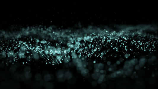 4k波运动蓝色粉尘颗粒的4千波运动抽象黑底有恒星背景视频