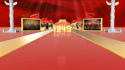 红色三维国庆节历程展示ae模板视频