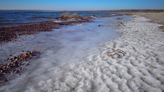 水上和海岸上的肮脏泡沫富营养化储水层污染生态问题;视频