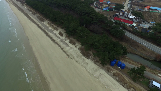 飞从海向海边的海滩视频