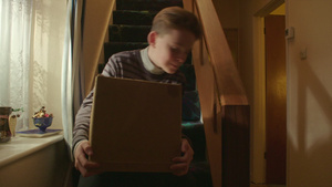 打开纸板箱的男孩20秒视频