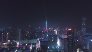 深圳城市夜空天线富江和卢胡区空中观察无人机反向26秒视频