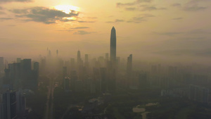 清晨雾雾中深圳城市天际线21秒视频