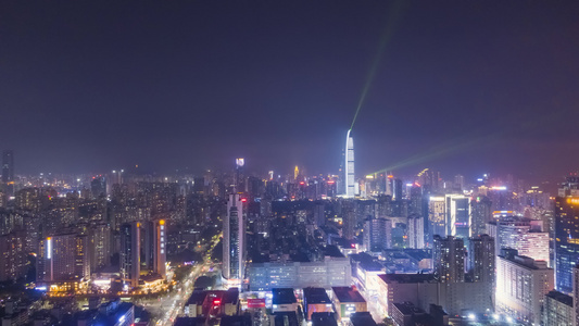 深圳夜景福田和罗湖区中国空中超延时延时无人机侧向和视频