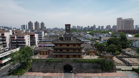 宁波鼓楼地标建筑航拍 视频