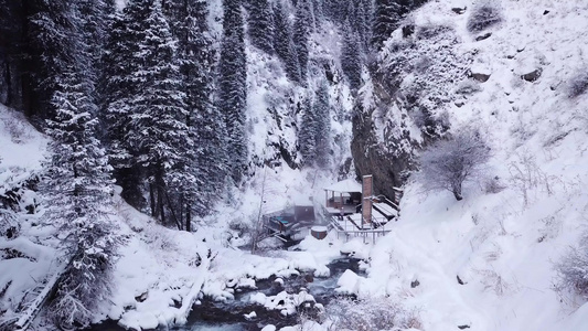 雪林和山丘的温泉视频