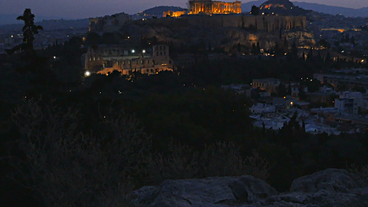 希腊雅典卫城遗址夜景视频
