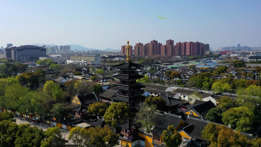 航拍苏州著名景点寒山寺[保圣寺]视频