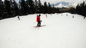 第一视角跟随业余滑雪者在冬日享受田园诗般的完美天气在30秒视频