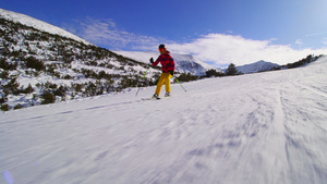 朋友们在阳光明媚的冬日一起滑雪24秒视频