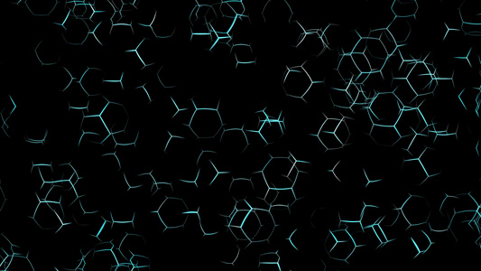 六边形的六边形球效果在黑屏上的球完整纹理上随机淡化视频