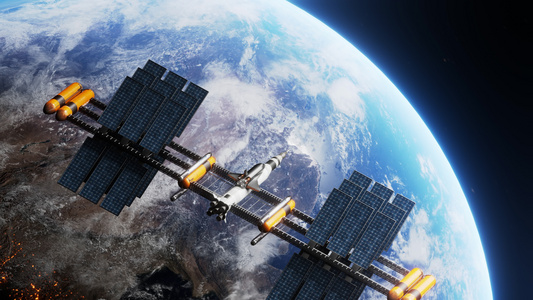 地球轨道上运行的航天飞机和空间站视频