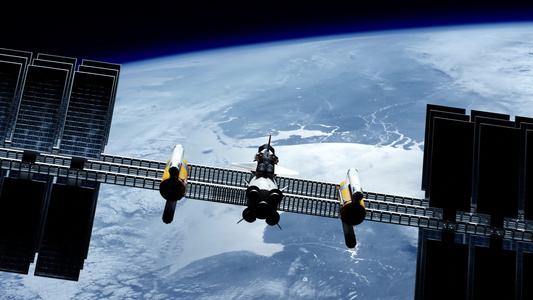 国际空间站在地球上空的轨道上漂浮着位于视频