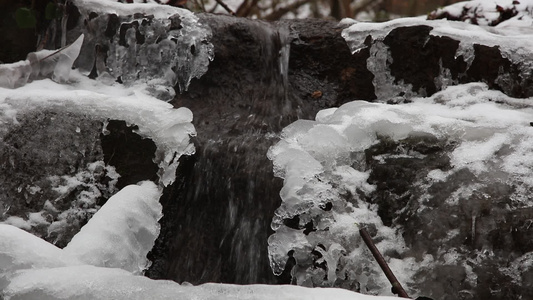 冬天的瀑布严冬的风景紧闭视频