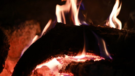 在壁炉中烧灼的木头视频